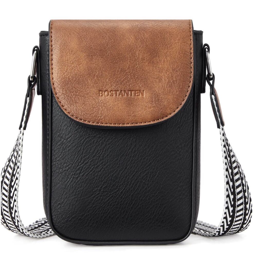 BOSTANTEN Mini Crossbody Phone Purse Black Brown RFID Wallet Bag vegan Leather-N
